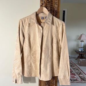 Western paisley long sleeve blouse yellow suede shirt size medium Texas fashion